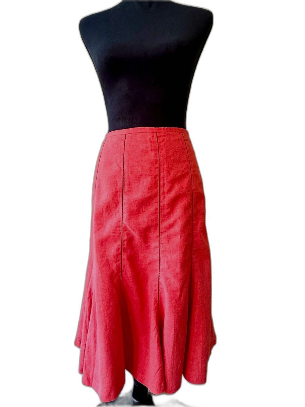 Women’s Linen Blend Trumpet Fit-and-Flare Skirt - fully lined - red - size 1 - Picture 1 of 8
